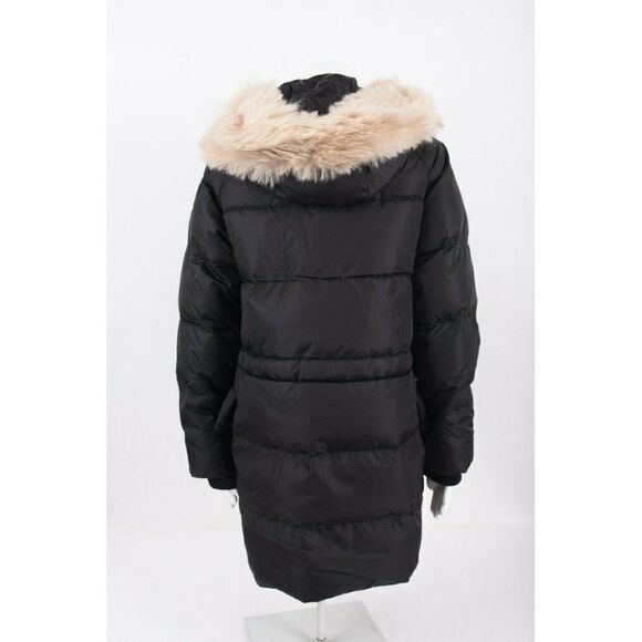 COACH Womens Down Puffer Jacket Coat Black Sz 0 Hooded Lamb Shearling trim NEW - Picture 4 of 6
